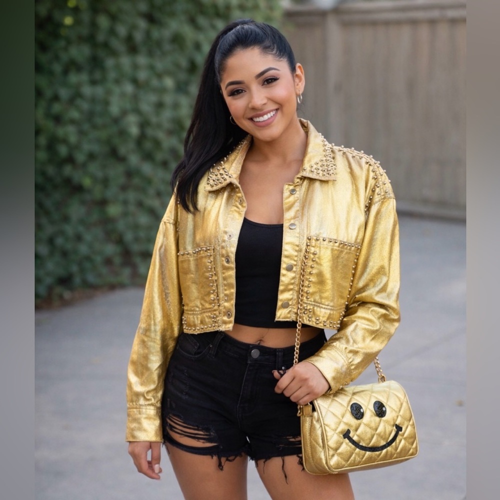 Gold Studded Women's Cropped Jacket Size L Party/Club/Casual